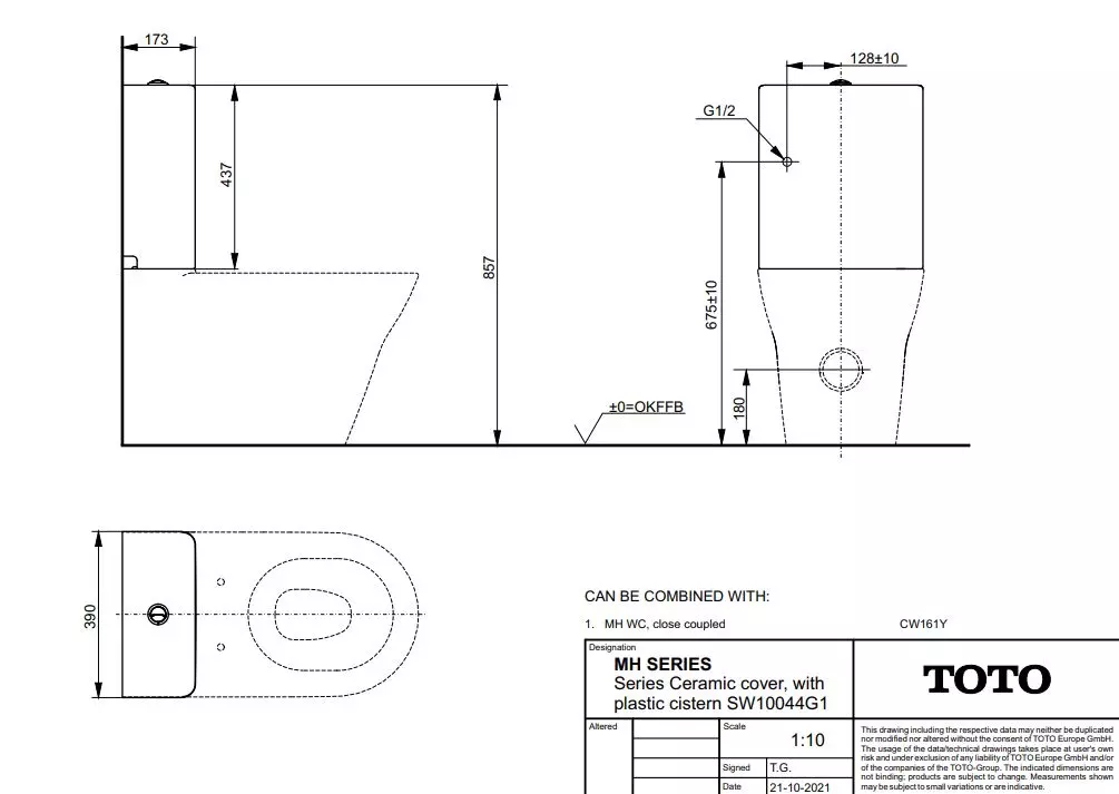 Toto Spülkasten „MH“ 390 × 437 × 173 mm in weiß Toto Spülkasten „MH“ 390 × 437 × 173 mm in weiß