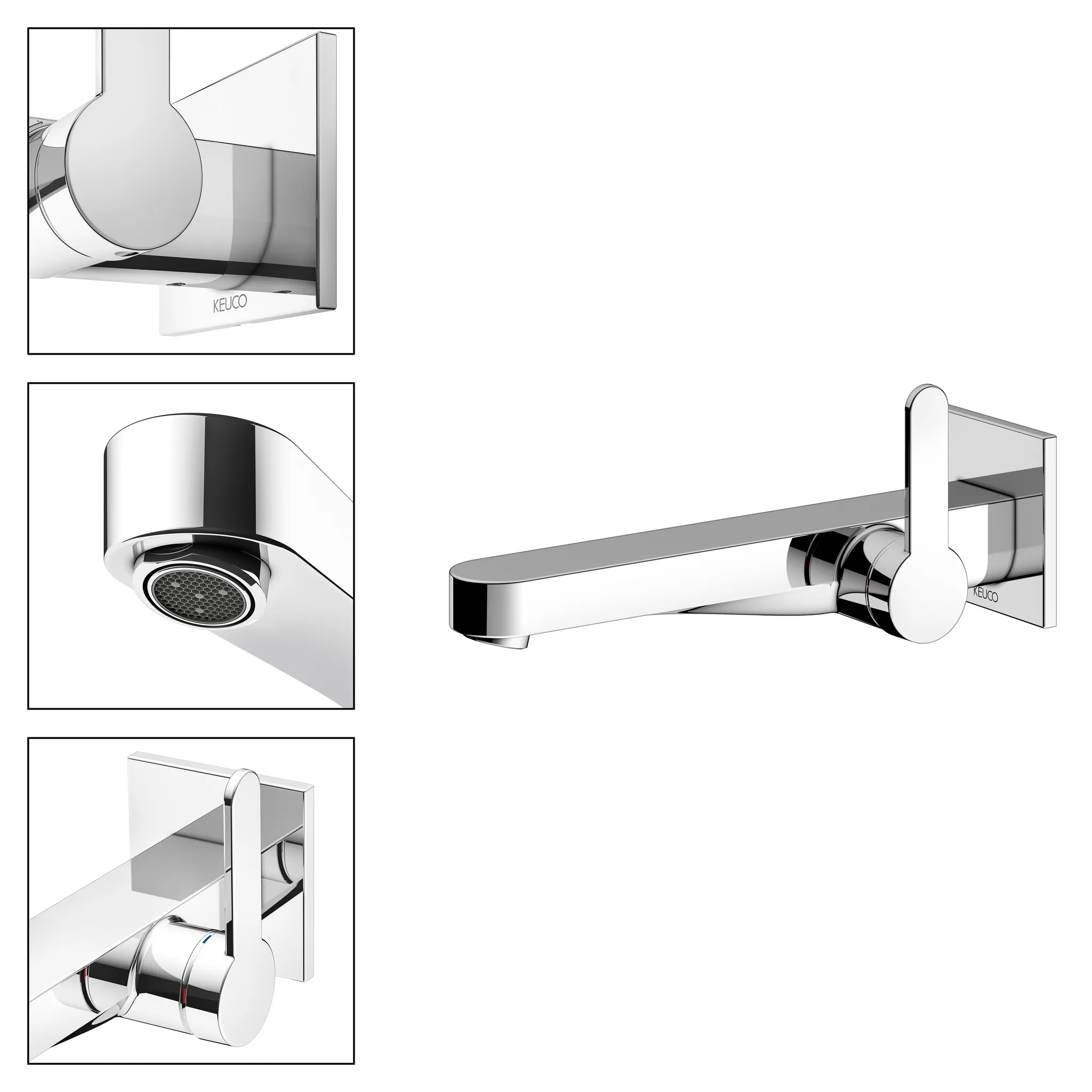 KEUCO IXMO Einhebel-Waschtischmischer Unterputz 1 Loch IXMO Flat für Wandmontage, eckig Ausladung 225 mm/IXMO Flat verchromt