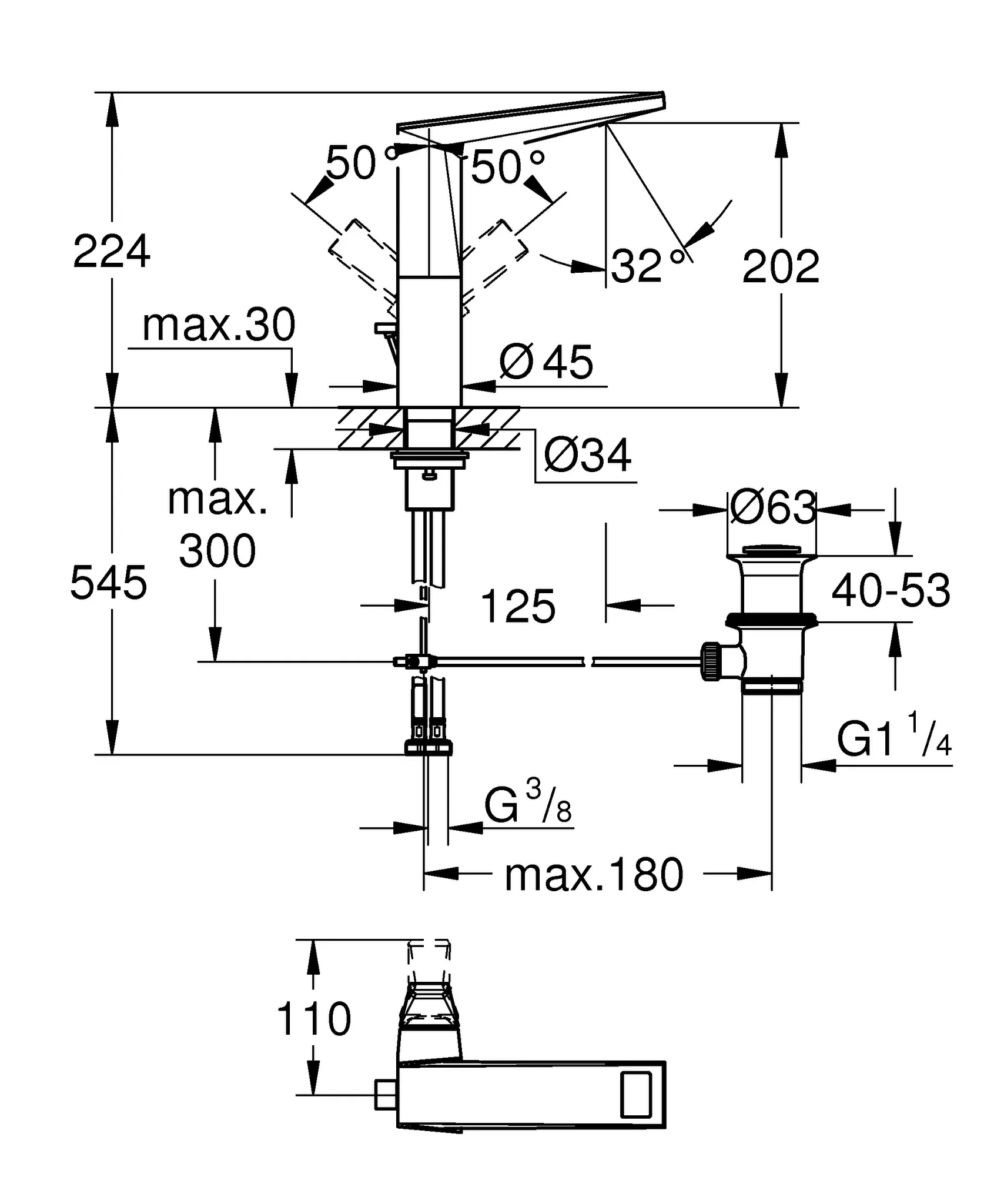 Einhand-Waschtischbatterie Allure Brilliant Private Collection 24408, L-Size, Griff mit White Attica Caesarstone Einlagen, Zugstangen-Ablaufgarnitur 1 1/4", chrom Einhand-Waschtischbatterie Allure Brilliant Private Collection 24408, L-Size, Griff mit White Attica Caesarstone Einlagen, Zugstangen-Ablaufgarnitur 1 1/4", chrom