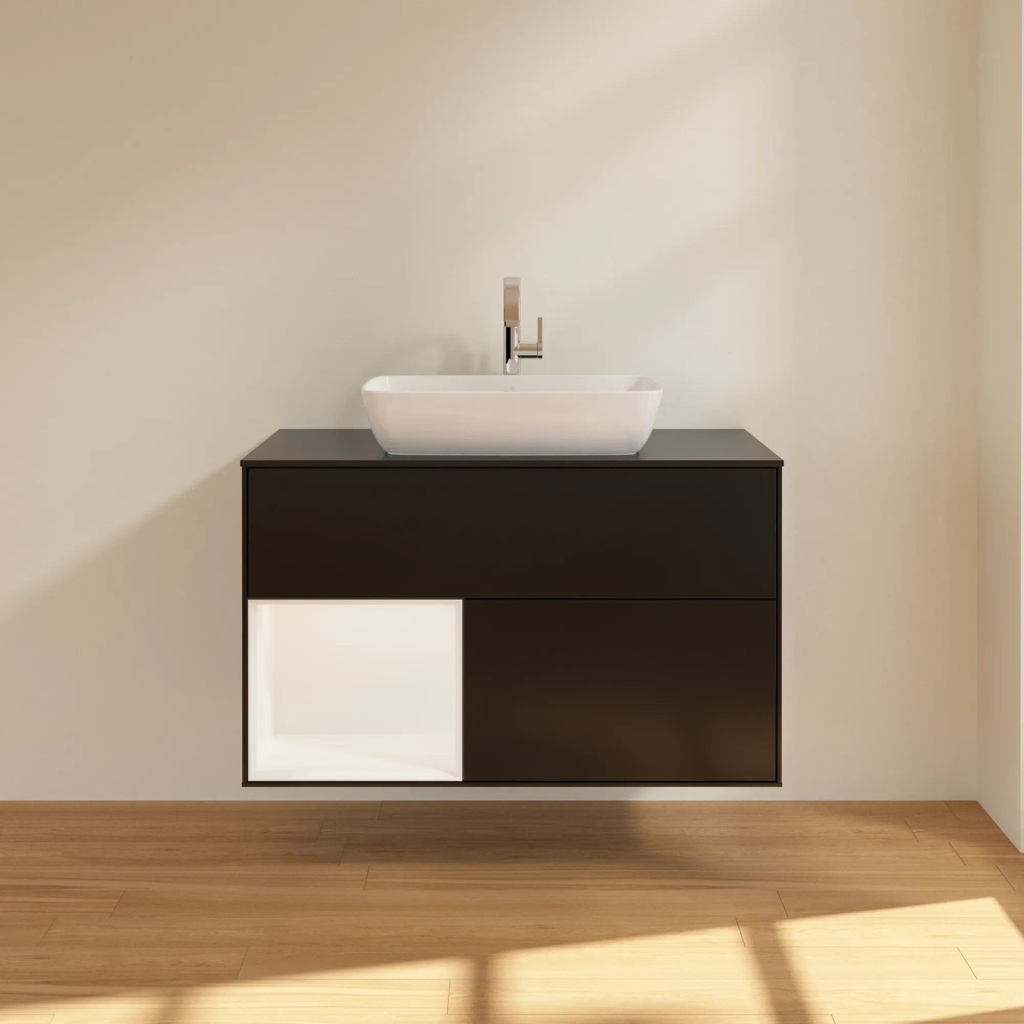 Villeroy & Boch Waschbeckenunterschrank Finion F77, 1000x603x501 mm, Black Matt Lacquer, mit Beleuchtung und SoftClosing