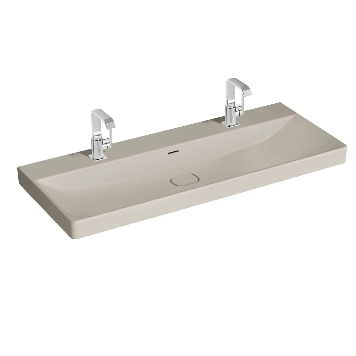 VitrA New Metropole Doppelwaschtisch wandgebunden rechteckig 120 x 47 cm 1 Becken mit 2 Hahnlöchern mit Überlaufschlitz Taupe Matt
