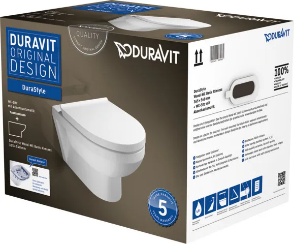 Duravit Wand-Tiefspül-WC inkl. WC-Sitz „No.1“ 37,3 × 54 × 39,3 cm, Befestigung sichtbar