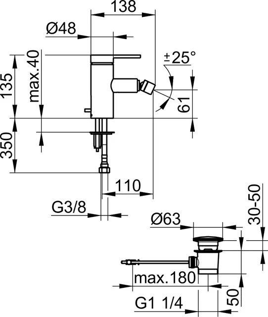 Plan blue 53909010000 Einhebel-Bidetmischer mit Zugstangen-Ablaufgarnitur verchromt