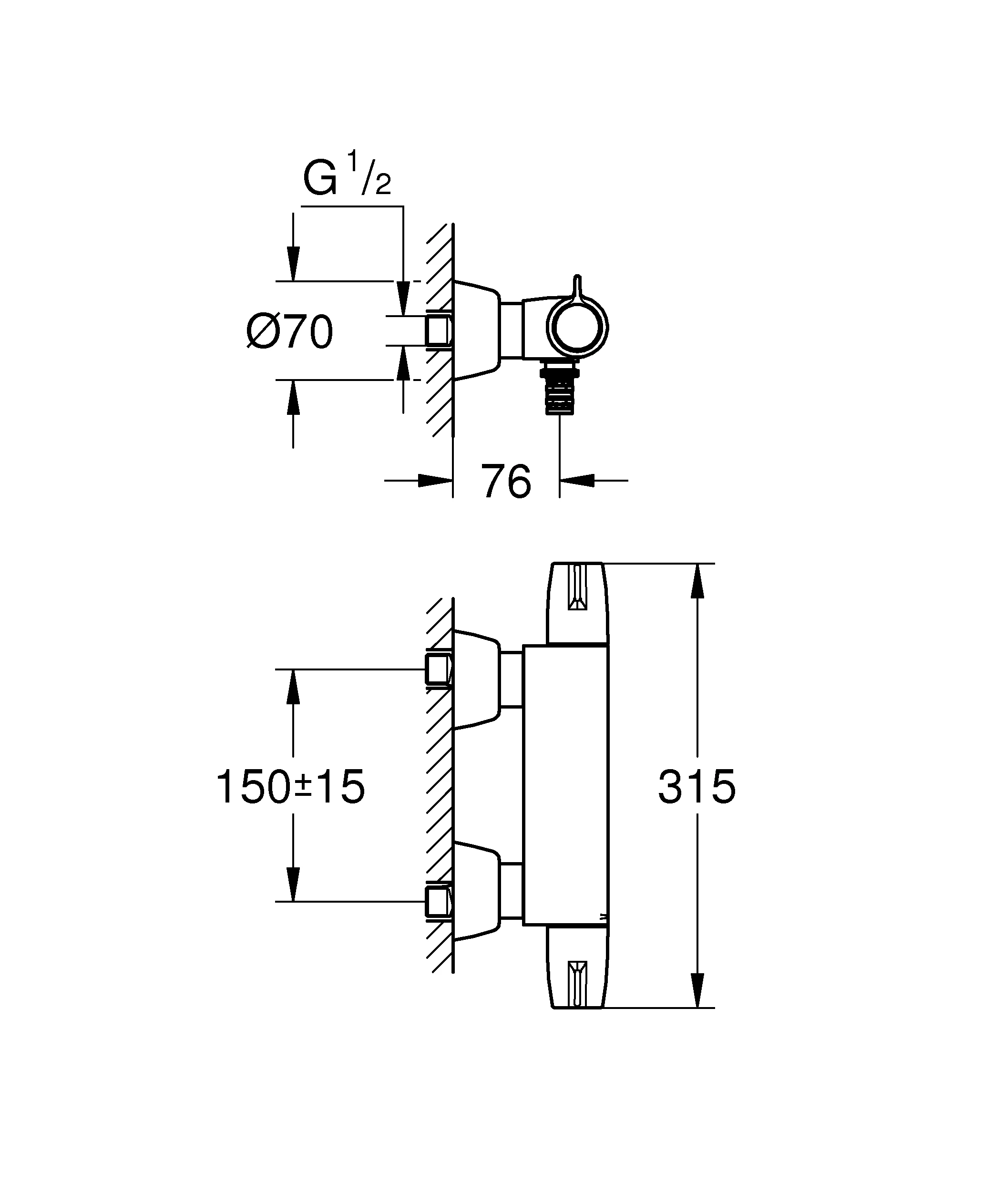 Thermostat-Waschtischbatterie Grohtherm Special 34666, Wandmontage, ohne Auslauf, Abgang unten für Auslauf 13 378 oder 13 380, chrom