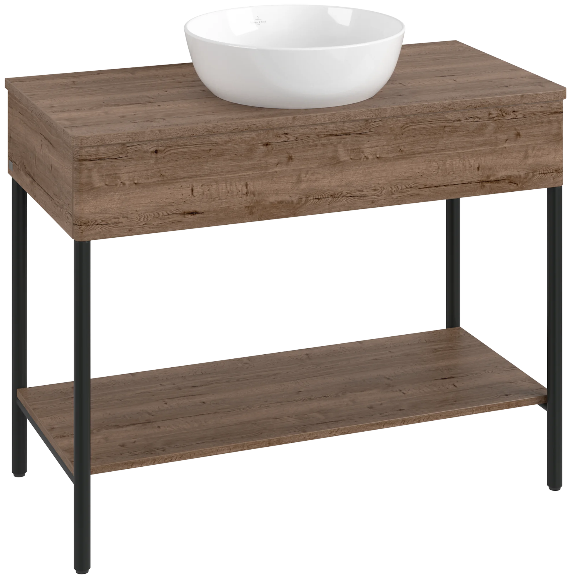 Villeroy & Boch Waschbeckenunterschrank Artis K64011, Eckig Tobacco Oak, 1.000 x 782 x 500 mm, mit Metallgestell und Push-to-open Funktion