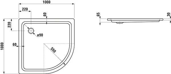 Laufen quadrat Duschwanne „Platina“ 1000 × 1000 mm mit Antislip, ohne Oberflächenveredelung, in Weiß