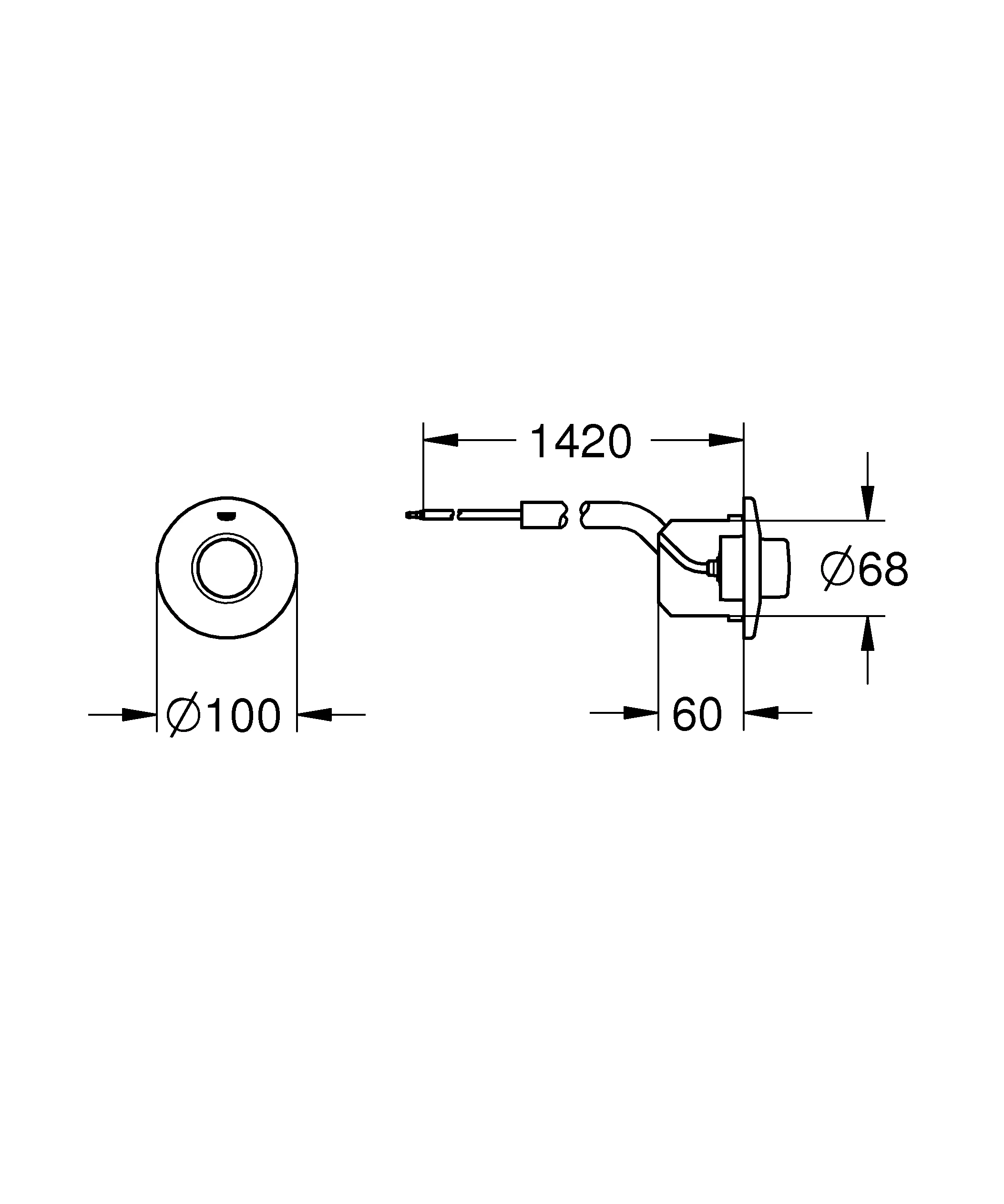 Pneumatik-Betätigung 37060, Druckknopfbetätigung mit Rosette Ø 100 mm, ohne Abdeckplatte, chrom