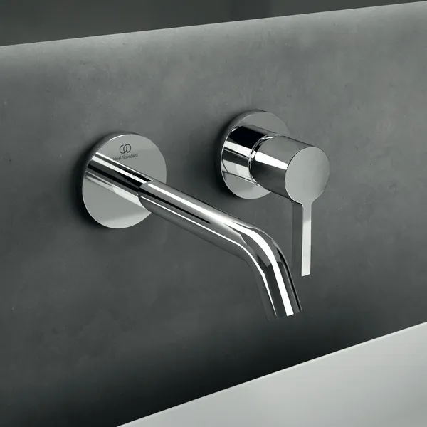 Wand-Waschtischarmatur Joy, Bausatz 2, runde Rosette, Ausladung 180mm, Brushed Gold Wand-Waschtischarmatur Joy, Bausatz 2, runde Rosette, Ausladung 180mm, Brushed Gold