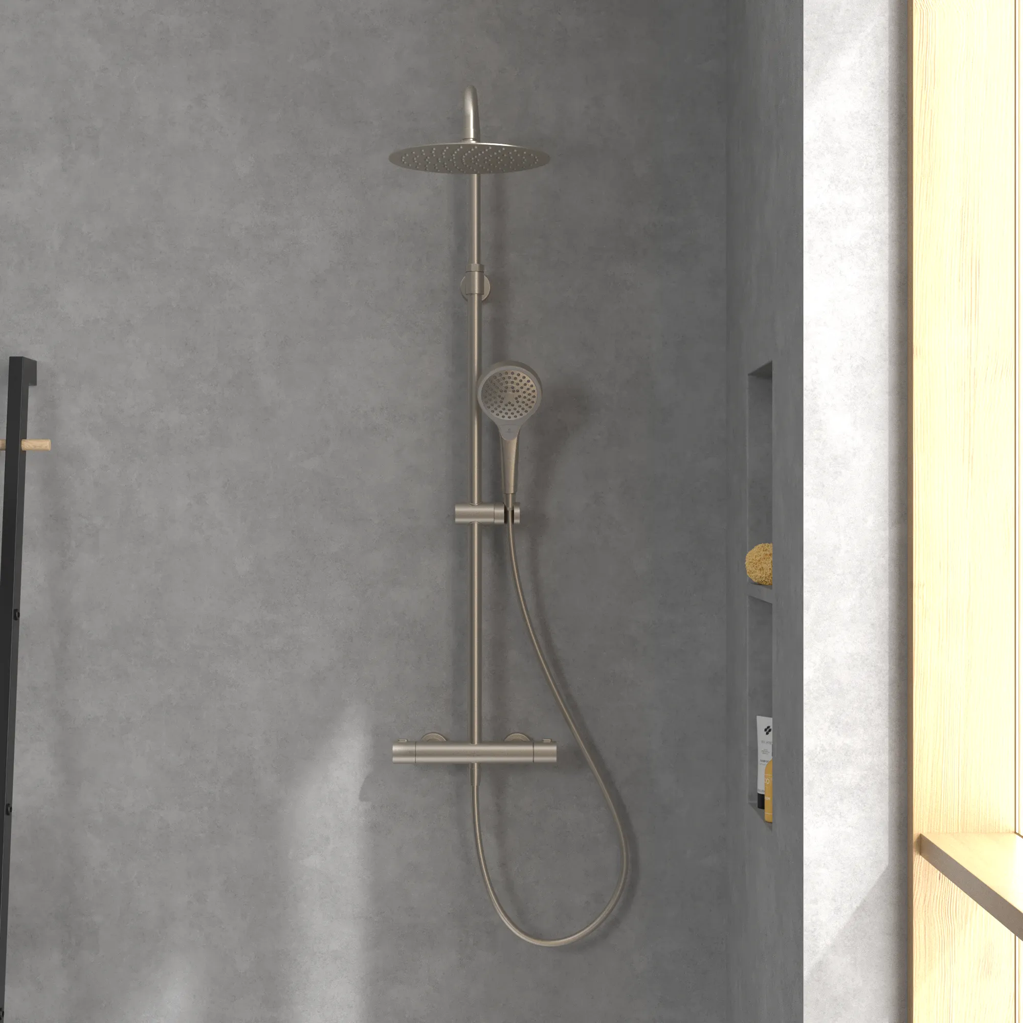 Gleitstangekombination „Verve Showers“, Befestigung verdeckt 47,2 cm in Brushed Nickel Matt Gleitstangekombination „Verve Showers“, Befestigung verdeckt 47,2 cm in Brushed Nickel Matt