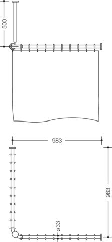 HEWI Duschvorhangstange „Serie 801“ 101,8 × 101,8 cm HEWI Duschvorhangstange „Serie 801“ 101,8 × 101,8 cm