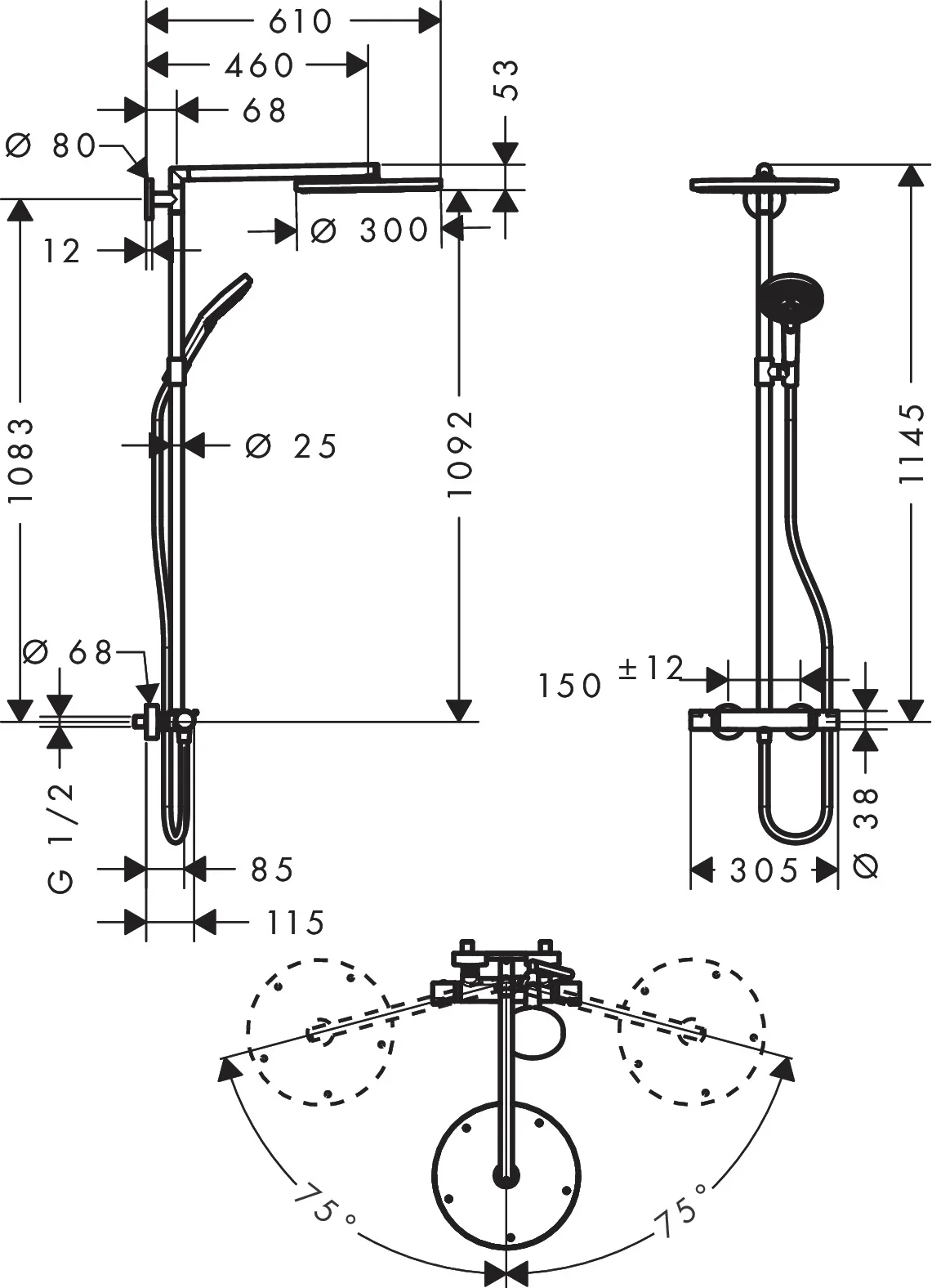 Hansgrohe Raindance S Showerpipe 300 1jet mit Thermostat, Chrom Hansgrohe Raindance S Showerpipe 300 1jet mit Thermostat, Chrom