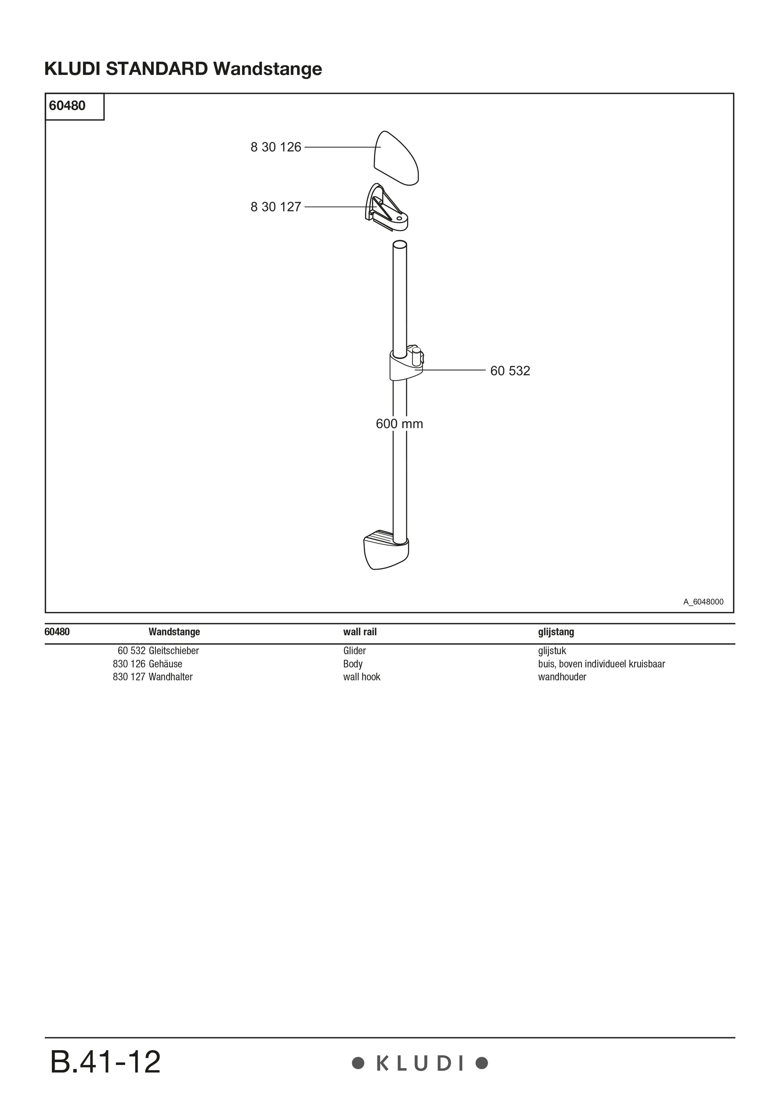 STANDARD Wandstange L 600mm chrom