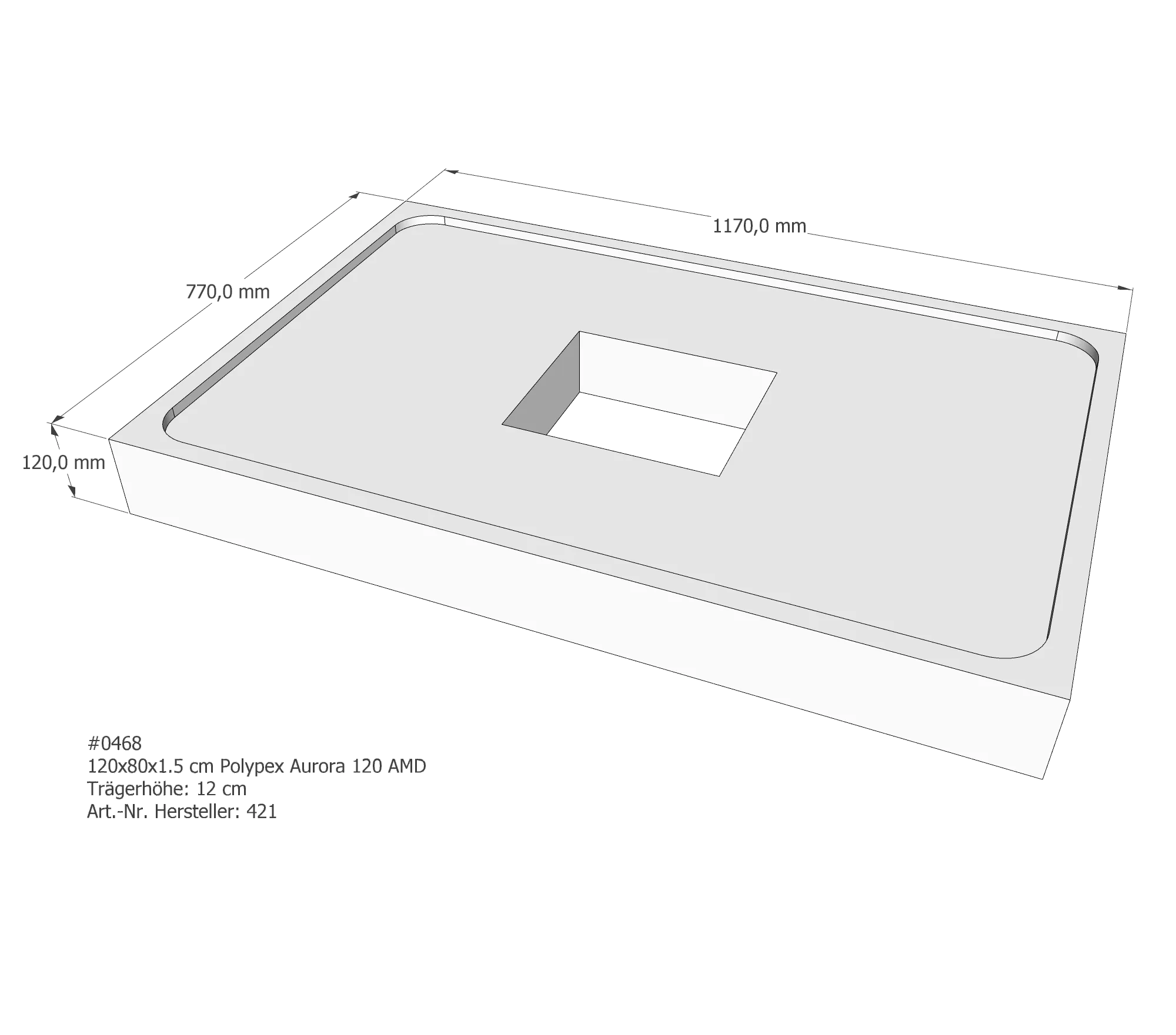 Duschwannenträger passend für Polypex Aurora 120 120 × 80 × 1,5 cm