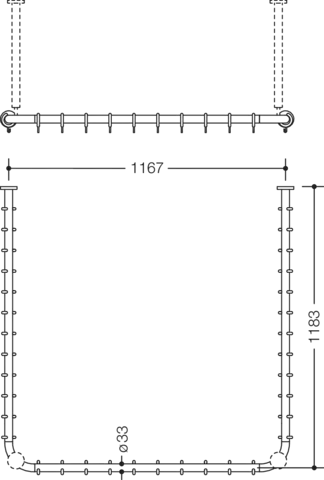 HEWI Duschvorhangstange „Serie 801“ 120 × 123,7 cm HEWI Duschvorhangstange „Serie 801“ 120 × 123,7 cm