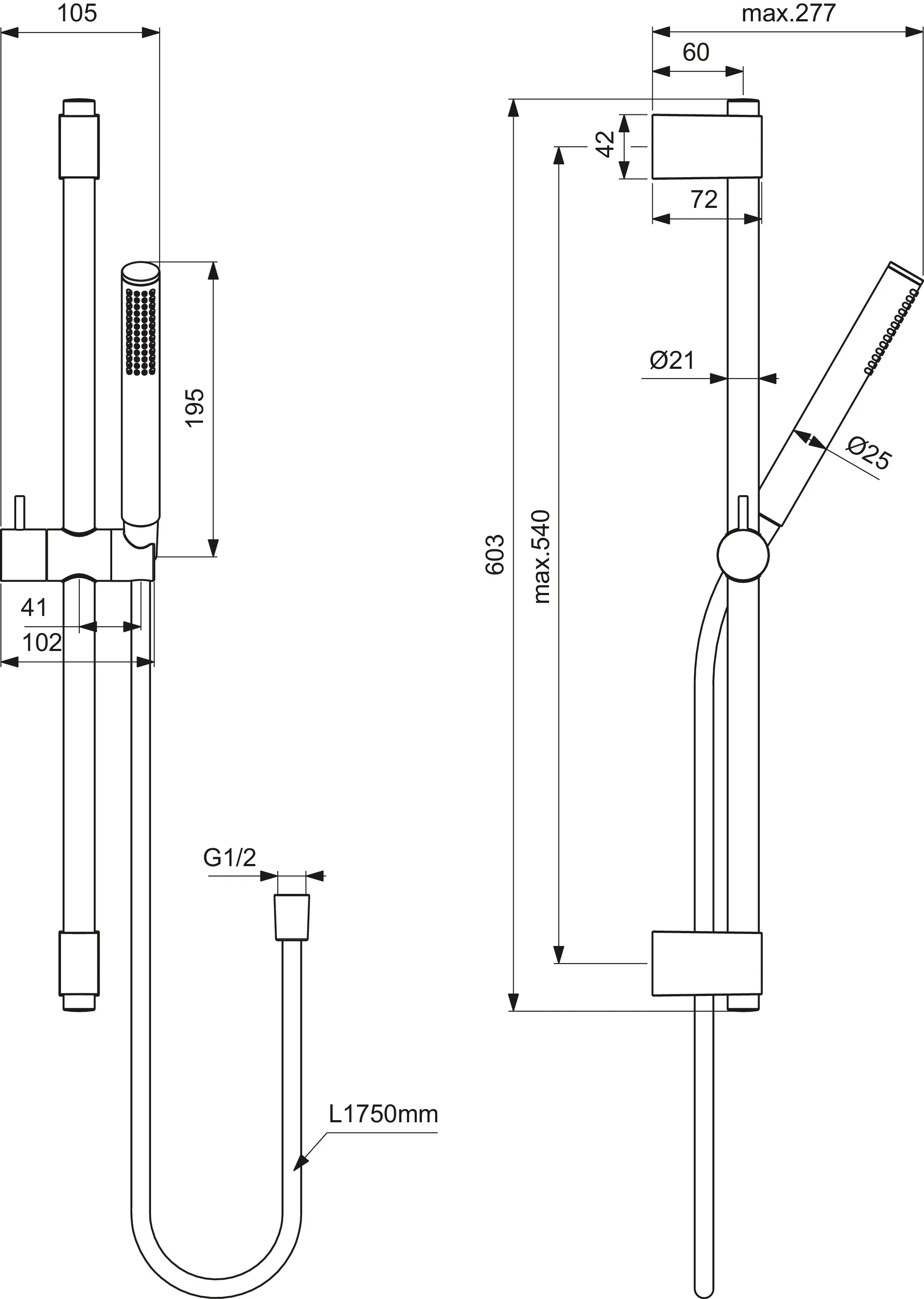 Brausekombination Idealrain 600mm Stick-Handbrause Brauseschlauch 1750mm Brushed Gold Brausekombination Idealrain 600mm Stick-Handbrause Brauseschlauch 1750mm Brushed Gold