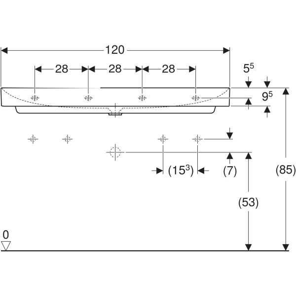 Wandwaschtisch „One“, rechteckig, Hahnlochposition links und rechts 120 × 48 cm mit KeraTect®