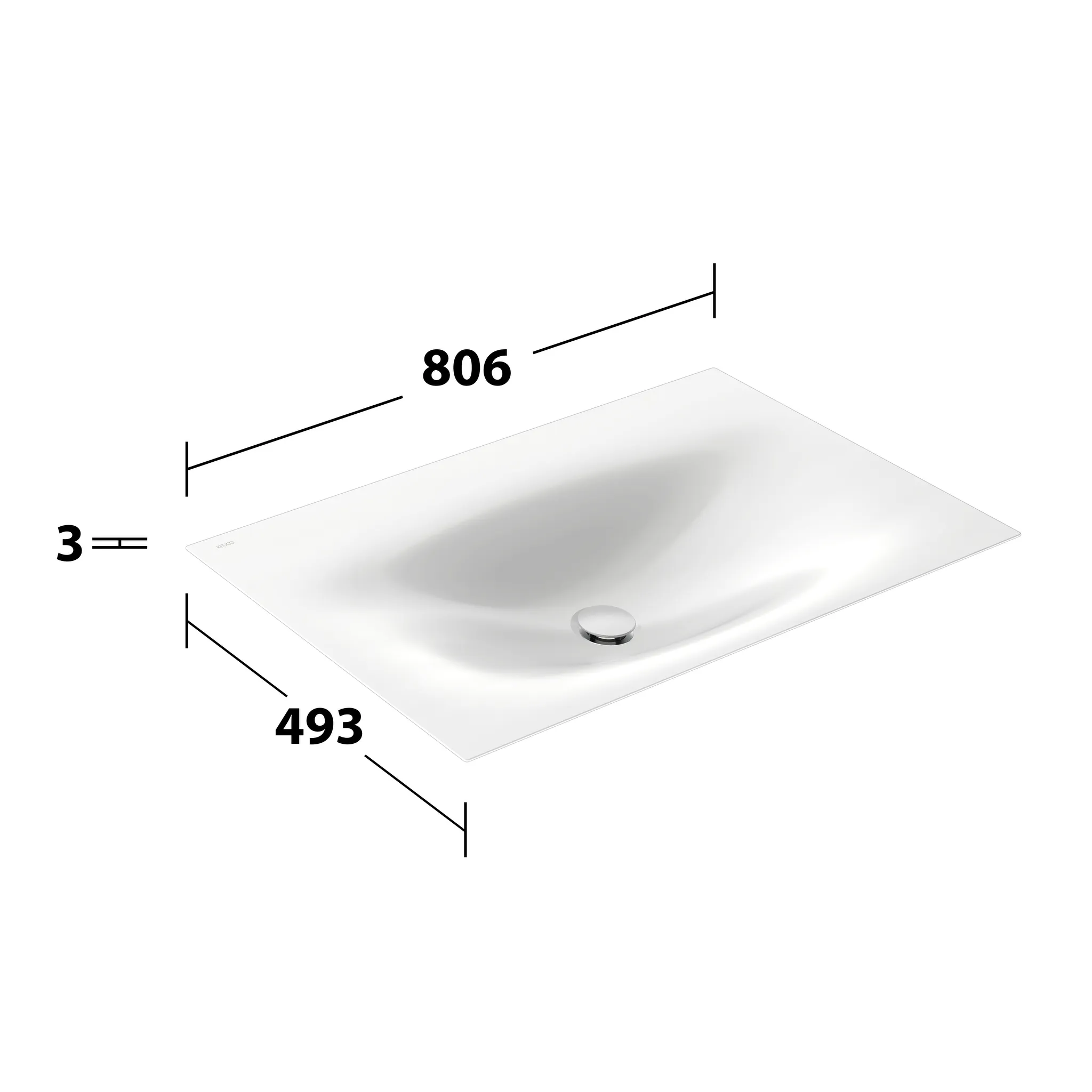 KEUCO Emaille-Einbauwaschtisch „Edition 11 Art“, ohne Hahnlochbohrung in Weiß, 806 × 493 × 4 mm