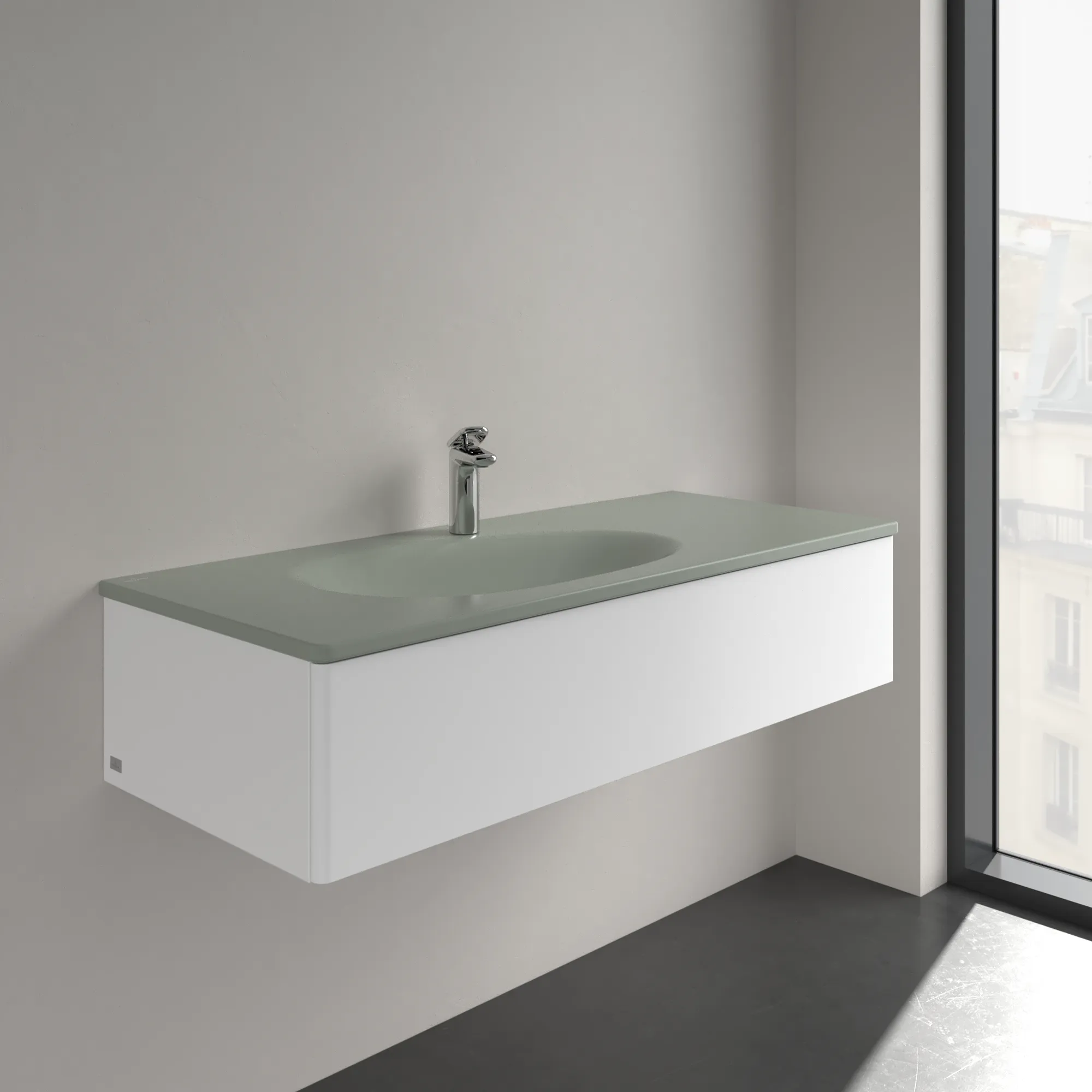 Villeroy & Boch Wandwaschtisch „Antao“ 1200 × 500 × 150 mm, für Becken links in Morning Green Villeroy & Boch Wandwaschtisch „Antao“ 1200 × 500 × 150 mm, für Becken links in Morning Green