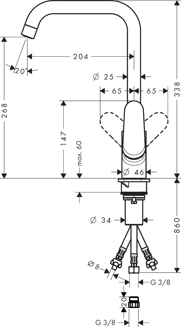 Hansgrohe Spültischmischer Focus M41, 260 mm, Niederdruck, Chrom, 1 Strahl, Keramikmischsystem, einstellbarer Schwenkbereich