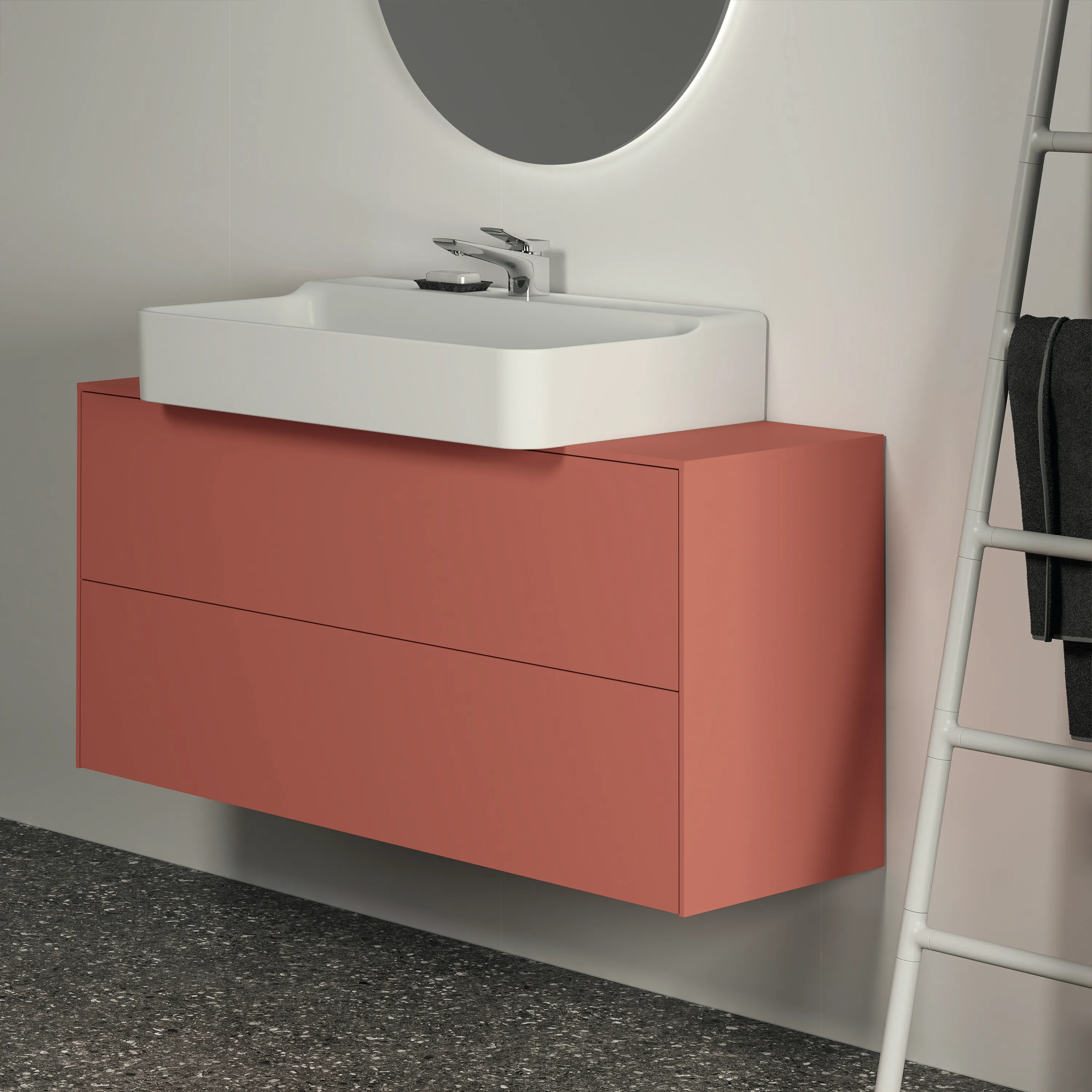 Ideal Standard Waschtischunterschrank Conca, 2 Auszüge, mittiger Ausschnitt, 1202x373x550 mm, Sunset matt Ideal Standard Waschtischunterschrank Conca, 2 Auszüge, mittiger Ausschnitt, 1202x373x550 mm, Sunset matt