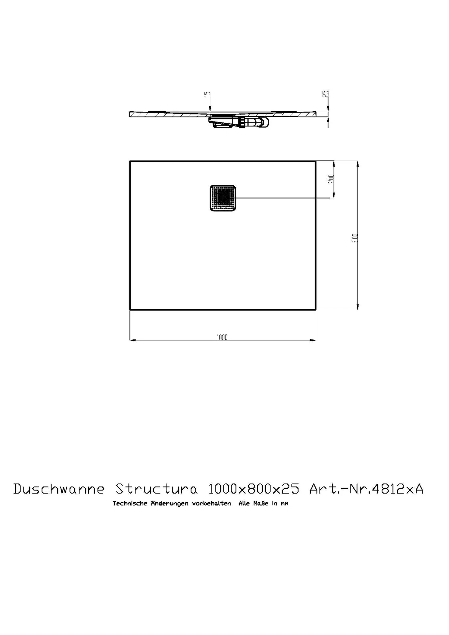 Duschwanne Structura 1000x800x25 in gesoftete Schieferoptik, mit Antirutsch B, Material Solique, Weiß
