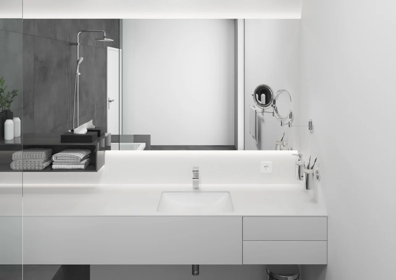 Hansgrohe Vernis Shape Einhebel-Waschtischmischer Chrom, Ausladung 110 mm, Auslaufhöhe 95 mm, Hebelgriff, Normalstrahl, max. Durchfluss 5 l/min Hansgrohe Vernis Shape Einhebel-Waschtischmischer Chrom, Ausladung 110 mm, Auslaufhöhe 95 mm, Hebelgriff, Normalstrahl, max. Durchfluss 5 l/min