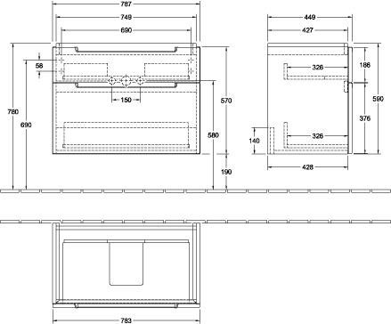 Villeroy & Boch Waschtischunterschrank „Subway 2.0“ 78,7 × 59 × 44,9 × 44,9 cm in Truffle Grey, mittig, ohne Beleuchtung