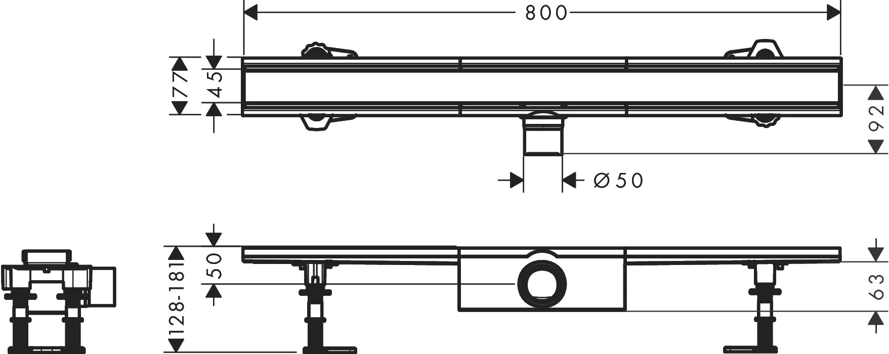 RainDrain Compact Komplettset Duschrinne 800 für Standardinstallation Edelstahl gebürstet