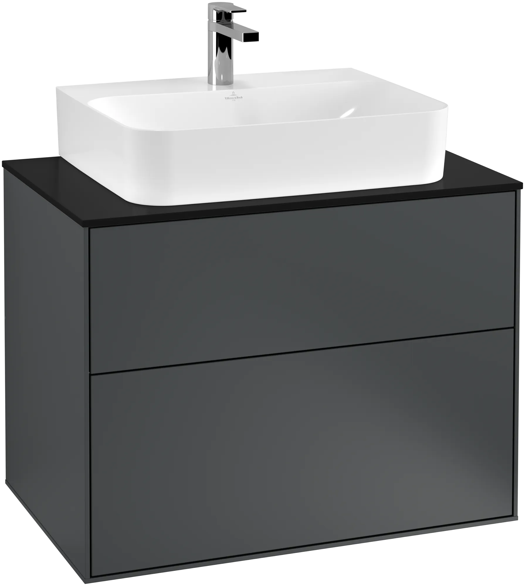 Villeroy & Boch Finion Waschbeckenunterschrank F09, 800 x 603 x 501 mm, Midnight Blue Matt Lacquer / Glass Black Matt