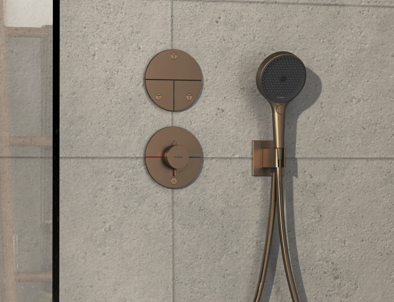 Hansgrohe ShowerSelect Comfort S Thermostat Unterputz, Brushed Bronze, 1 Verbraucher + zusätzlicher Abgang, flache Rosette, einfache Installation
