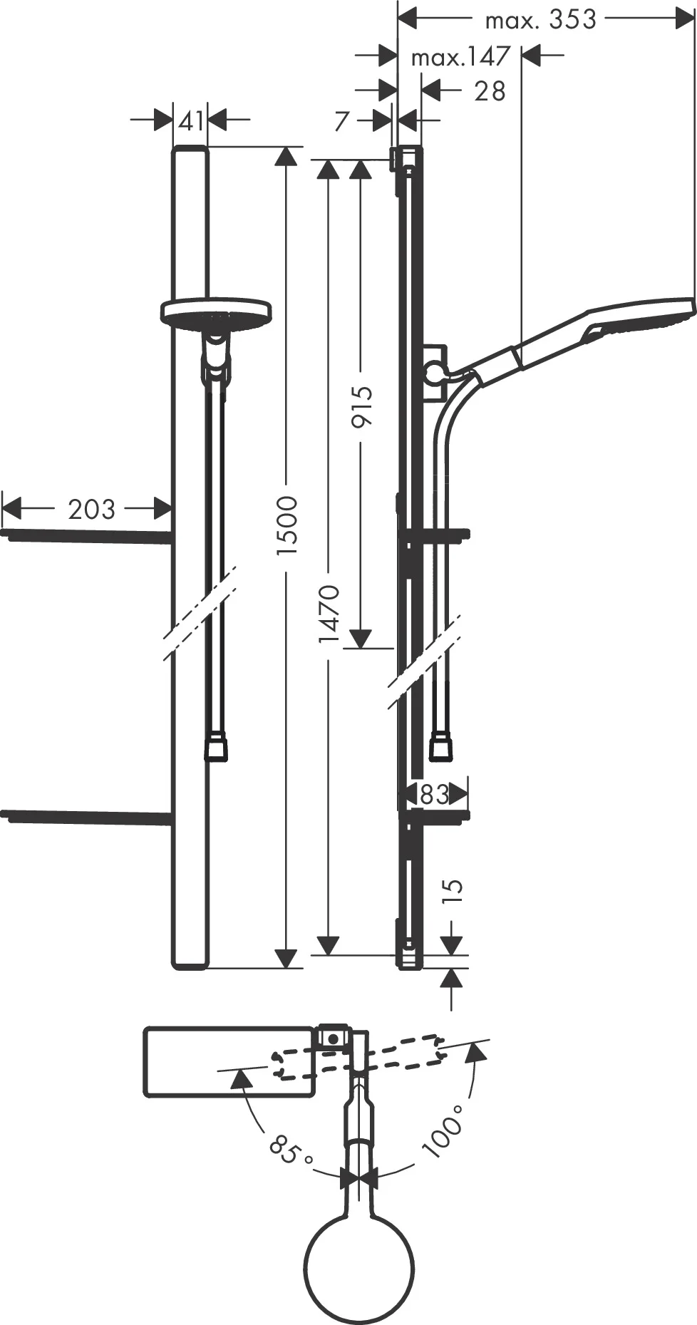 Hansgrohe Raindance Select S Brausenset 120, Chrom, 150 cm Brausestange mit Ablagen, 3 Strahlarten, QuickClean, verstellbarer Neigungswinkel