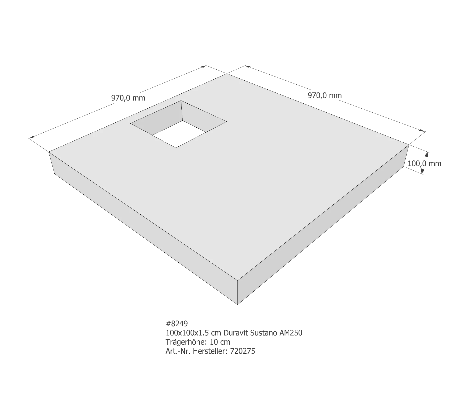 Duschwannenträger passend für Duravit Sustano 100 × 100 × 1,5 cm