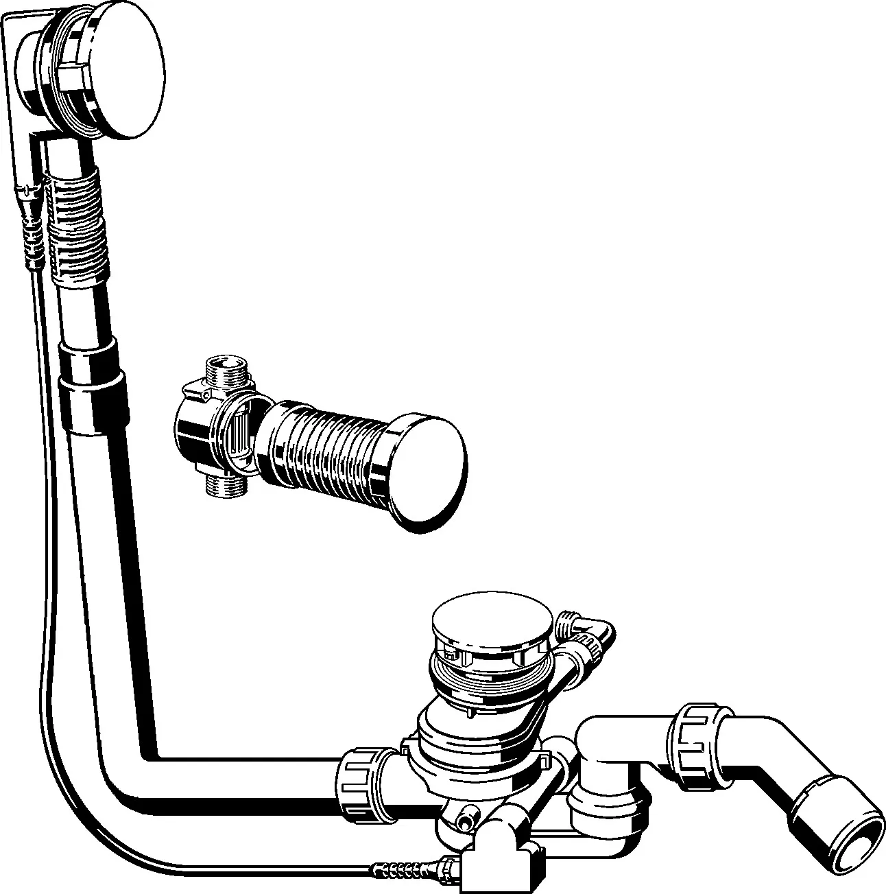 Viega Ab- und Überlaufgarnitur mit Zulauffunktion Modell 6145.4 „Multiplex Trio“ in 540 mm × DN40 / 50 Kunststoff verchromt 19 cm