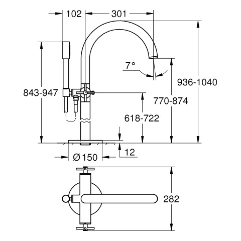 Wannenbatterie Atrio 25272, Bodenmontage, Fertigmontageset für 45 984, eigensicher, mit Kreuzgriffen, mit Handbrauseset, chrom Wannenbatterie Atrio 25272, Bodenmontage, Fertigmontageset für 45 984, eigensicher, mit Kreuzgriffen, mit Handbrauseset, chrom