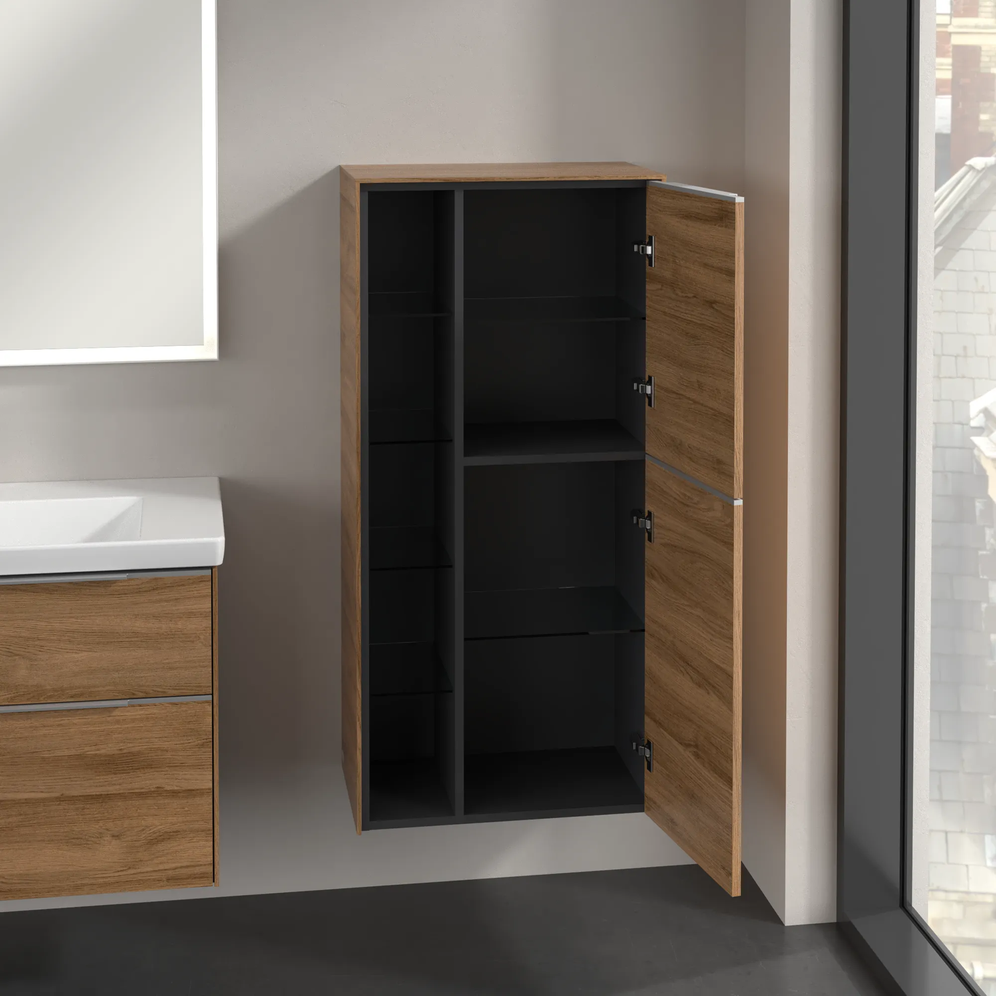 Villeroy & Boch Mittelschrank „Subway 3.0“ 57,4 × 120 × 36,2 × 36,2 cm 2 Türen, Anschlag (Scharnier) rechts, 2 Türen, Anschlag rechts