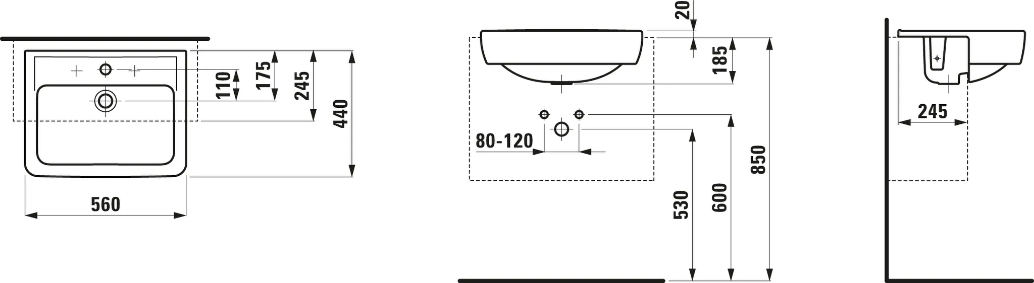 Halbeinbauwaschtisch PRO A 440x560x185 1 Hahnloch mit Überlauf weiß Halbeinbauwaschtisch PRO A 440x560x185 1 Hahnloch mit Überlauf weiß