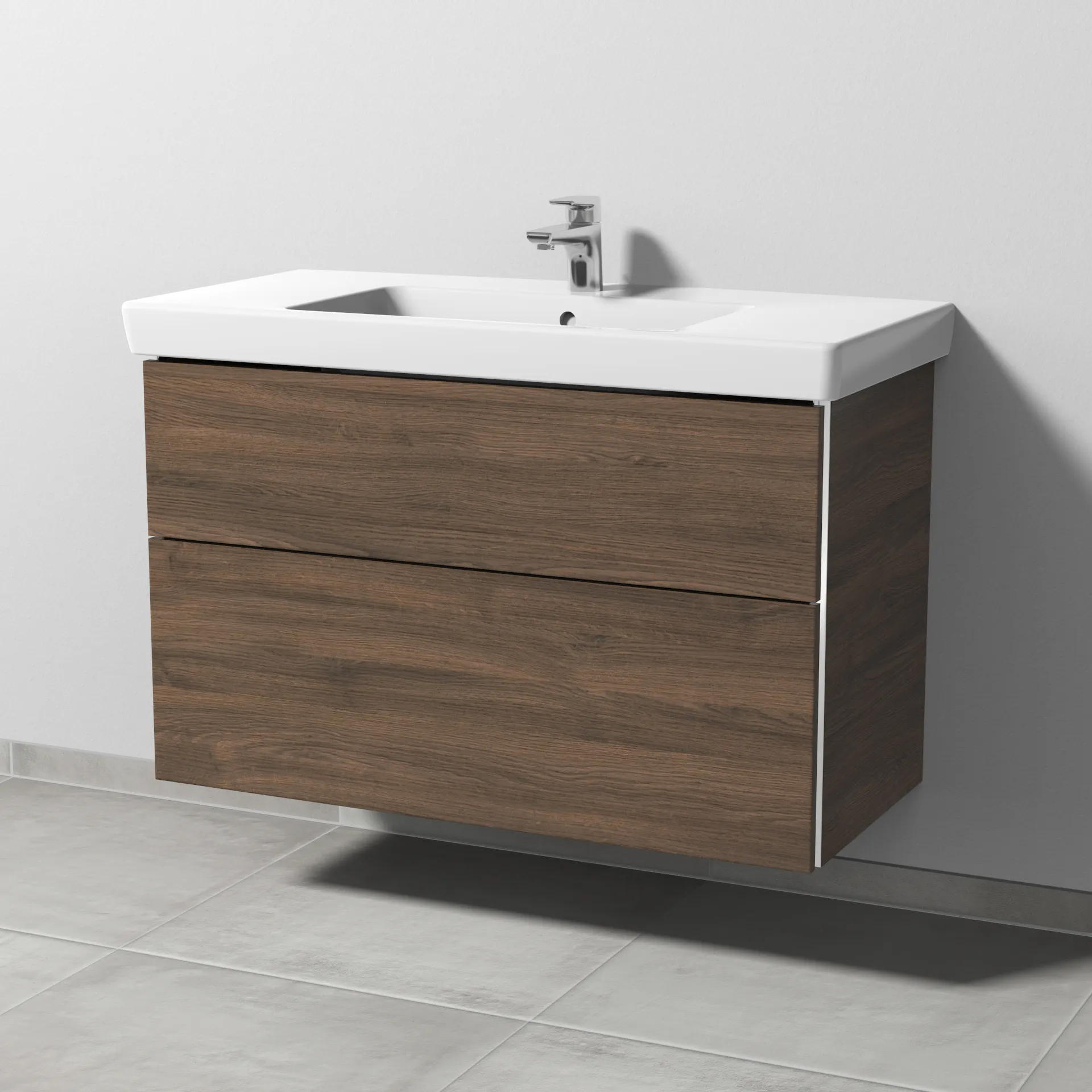 Sanipa Waschtischunterschrank „3way“ passend zu Keramik-Waschtische Subway 2.0 von Villeroy & Boch 950 × 593 × 447 mm in Eiche Arizona, Becken mittig