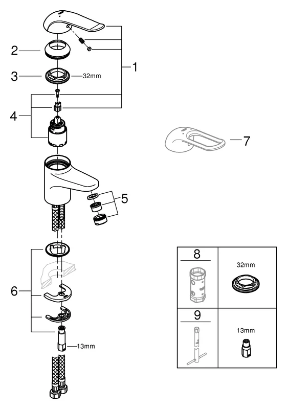 Einhand-Waschtischbatterie Euroeco Special 32762, Einlochmontage, glatter Körper, 35 mm Keramikkartusche, Hebellänge 120 mm, chrom