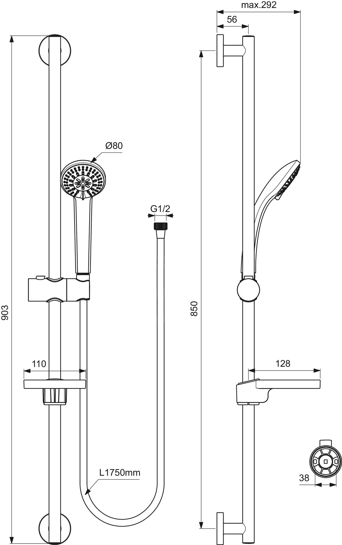 Ideal Standard IdealRain Brausekombination B9504AA 900mm 3-Funktionshandbrause Chrom