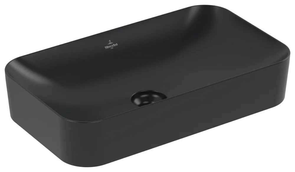 Villeroy & Boch Aufsatzwaschbecken Finion Pure Black CeramicPlus, 600x350x115 mm, TitanCeram, matt, ohne Überlauf