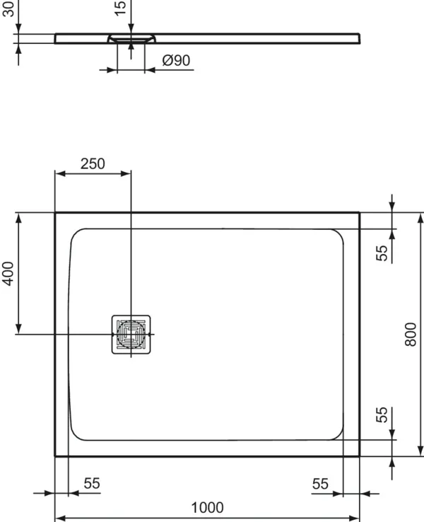 Ideal Standard Duschwanne „UltraFlatS+“ 80 × 100 cm in Quarzgrau