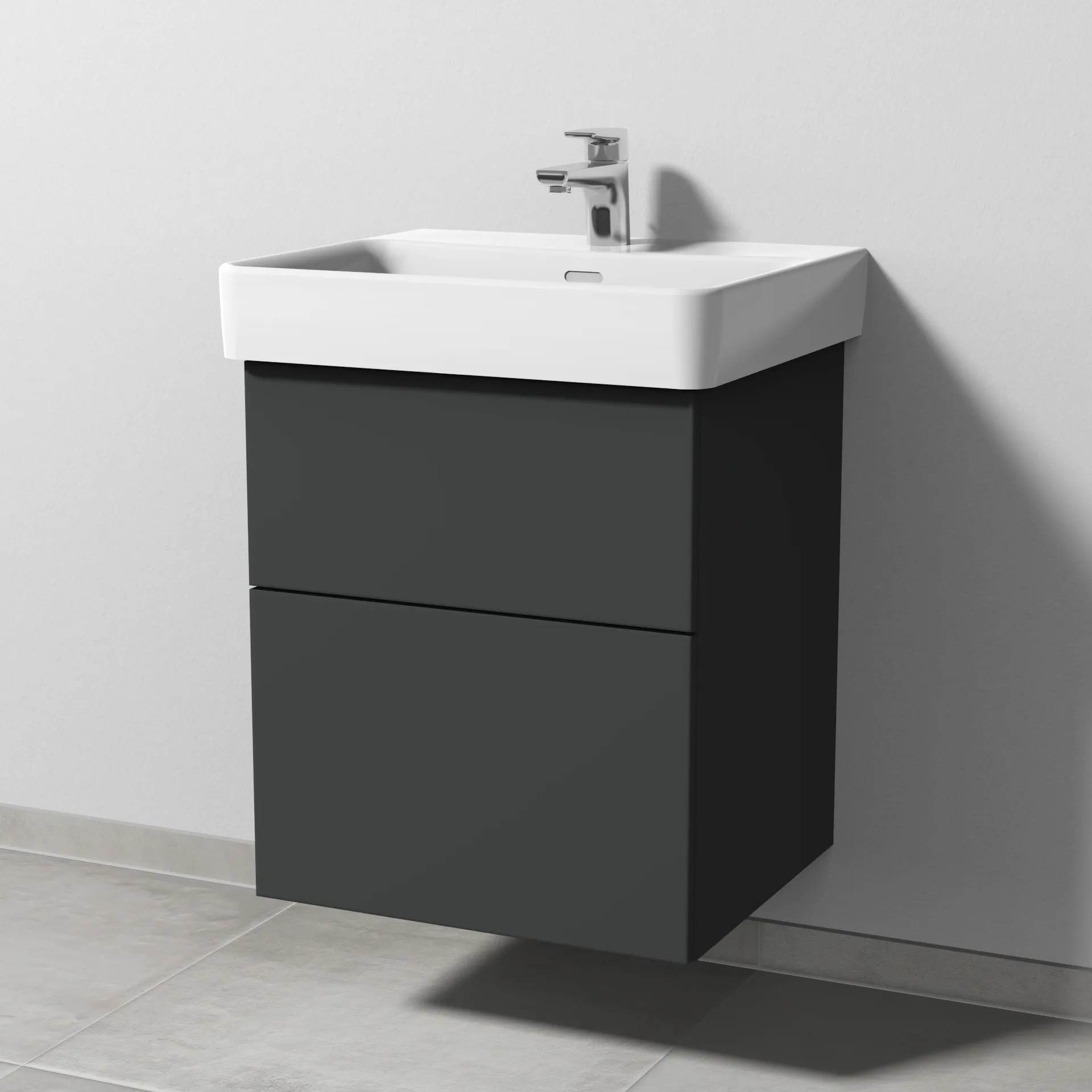 Sanipa Waschtischunterschrank „3way“ passend zu Keramik-Waschtische Pro S von Laufen 500 × 593 × 437 mm in Graphit (matt), Becken mittig