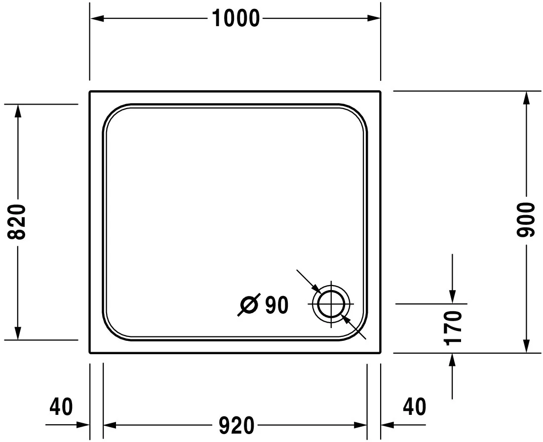 Duravit rechteck Duschwanne „D-Code“ 100 × 90 cm ohne Antislip