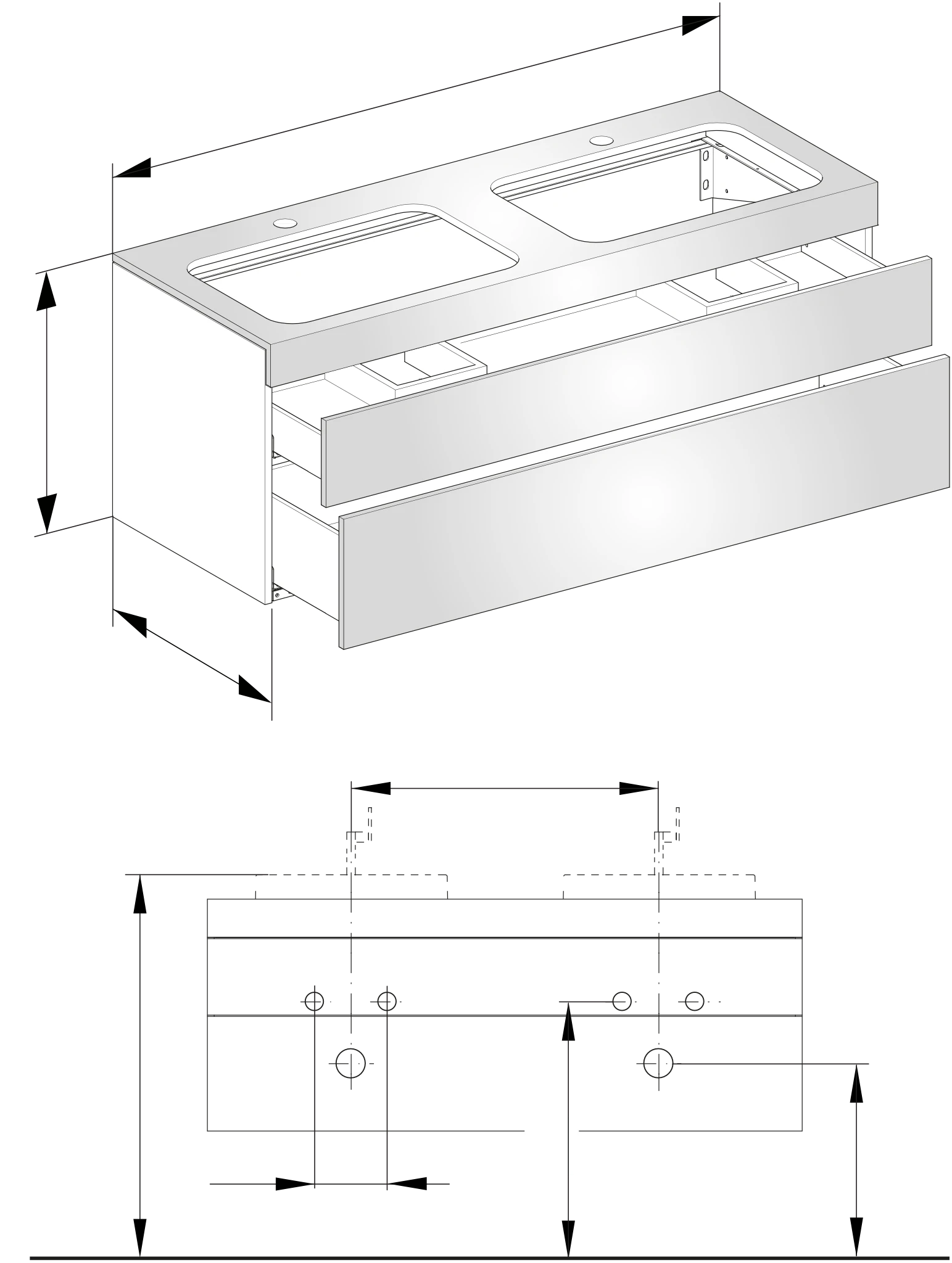 KEUCO Waschtischunterschrank „Edition 400“ Nussbaum (Furnier), Nussbaum (Furnier), links und rechts, ohne Beleuchtung 1400 × 546 × 535 mm KEUCO Waschtischunterschrank „Edition 400“ Nussbaum (Furnier), Nussbaum (Furnier), links und rechts, ohne Beleuchtung 1400 × 546 × 535 mm