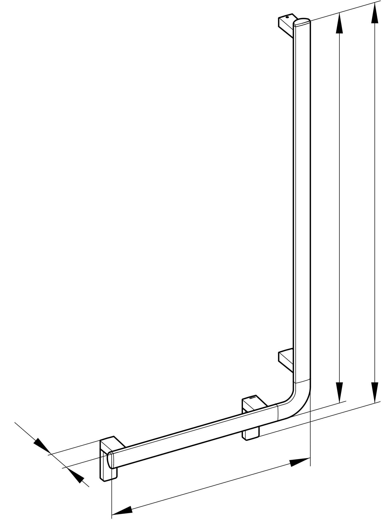 KEUCO Winkelgriff „Axess“ 520 × 1090 mm Ausführung rechts, in Verchromt