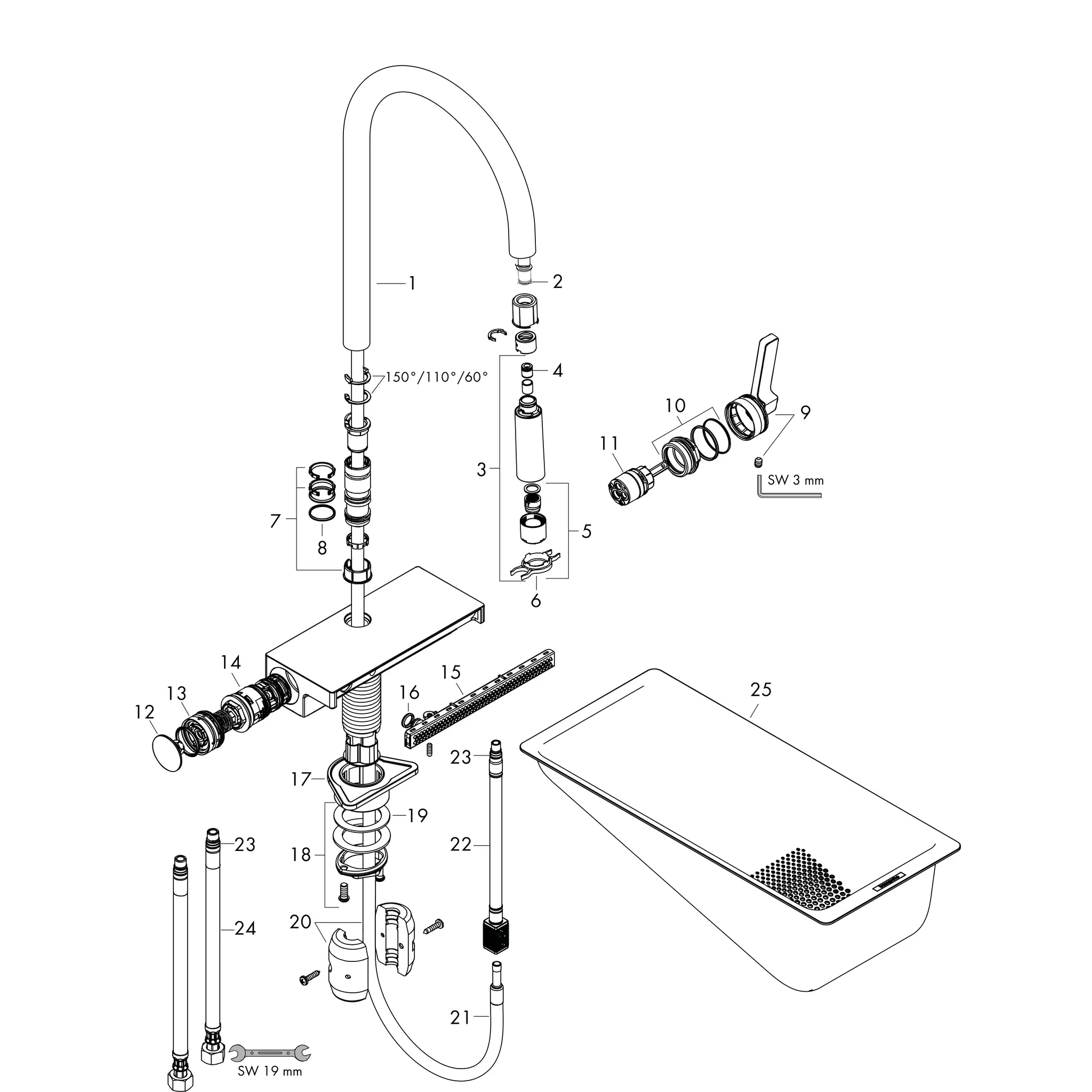 Hansgrohe Aquno Select M81 Einhebel-Küchenmischer 170, Ausziehbrause 3jet steel Hansgrohe Aquno Select M81 Einhebel-Küchenmischer 170, Ausziehbrause 3jet steel