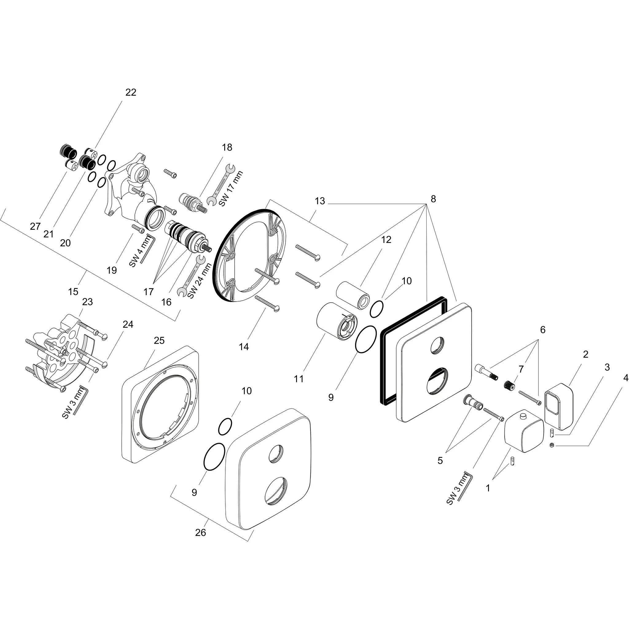 Thermostat UP Axor Urquiola F-Set chrom mit Absperrventil Thermostat UP Axor Urquiola F-Set chrom mit Absperrventil