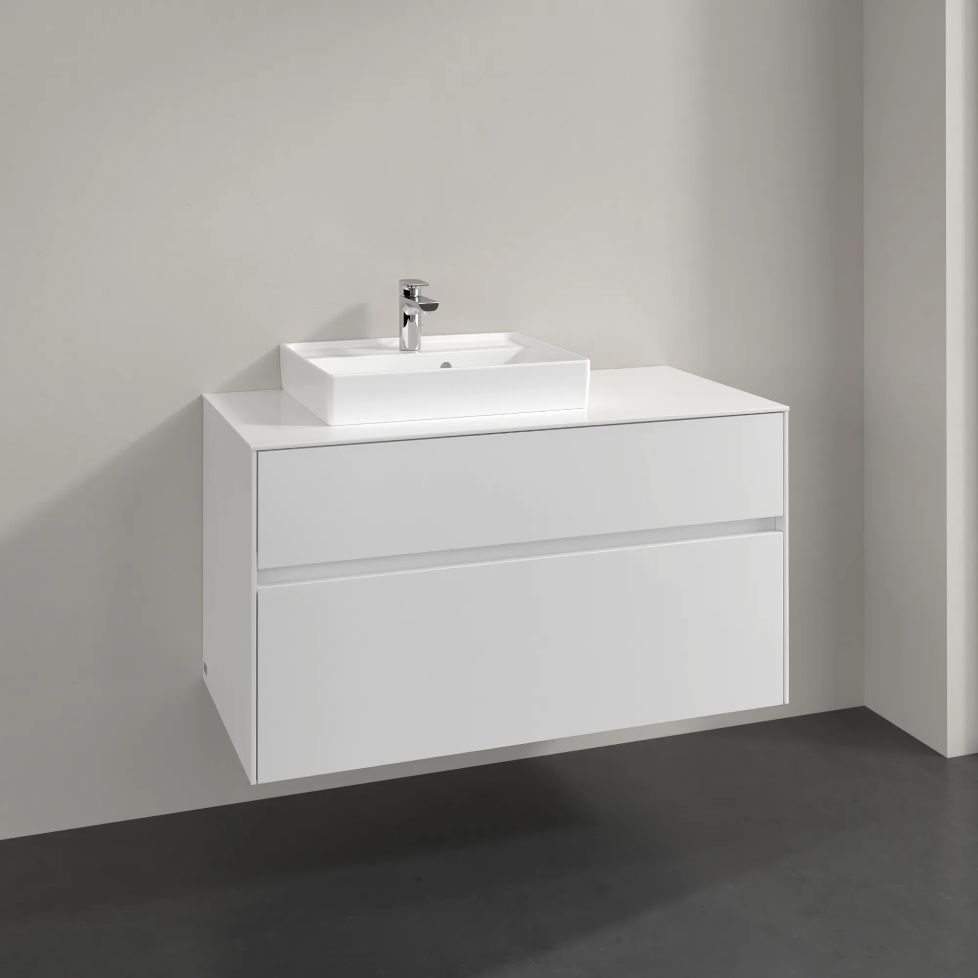 Villeroy & Boch Waschbeckenunterschrank Collaro C01400, Eckig Glossy White, 1000x548x500mm, 2 Auszüge mit SoftClosing, 1 Waschbecken links Villeroy & Boch Waschbeckenunterschrank Collaro C01400, Eckig Glossy White, 1000x548x500mm, 2 Auszüge mit SoftClosing, 1 Waschbecken links