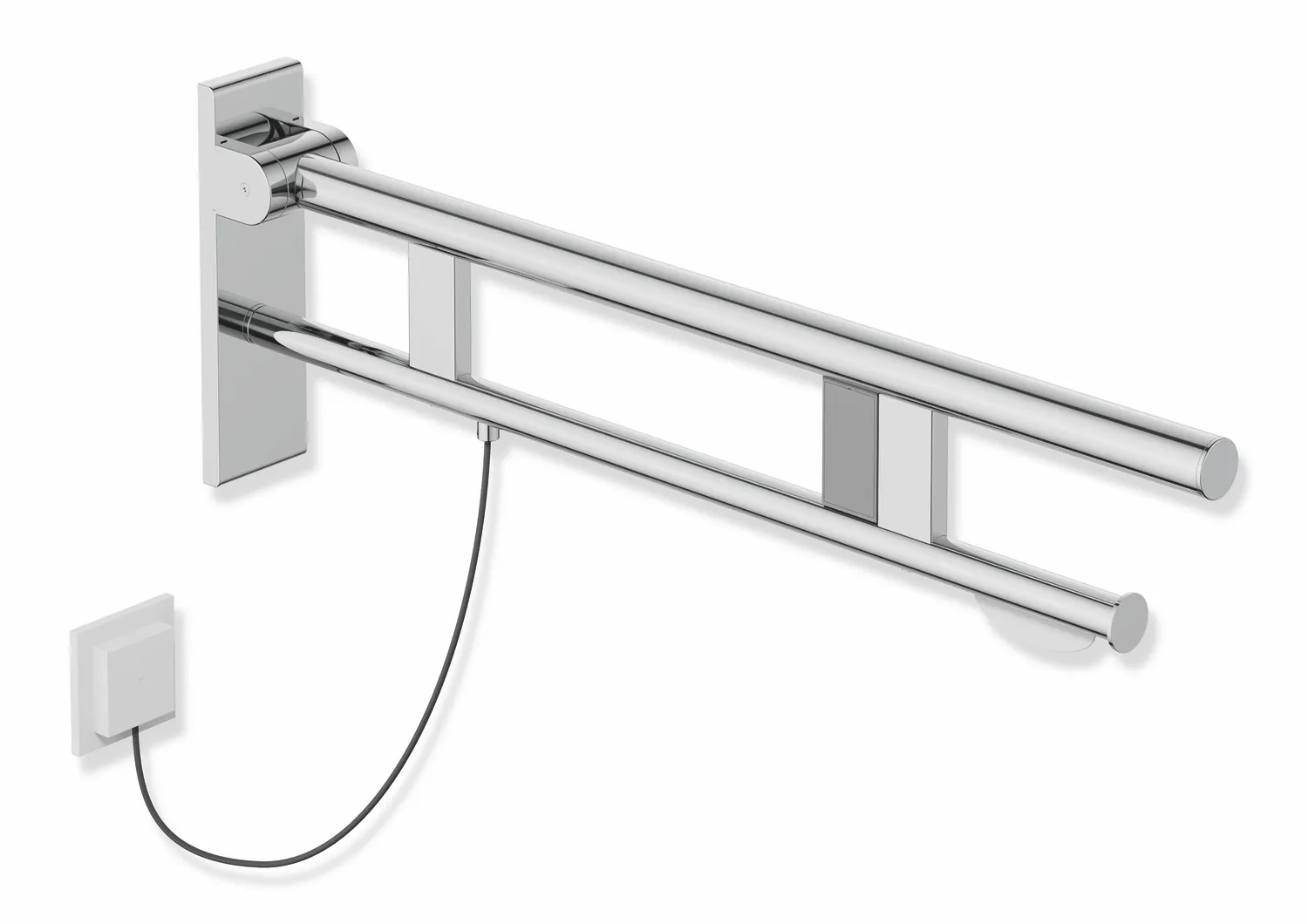 HEWI Stützklappgriff Duo, Design B, System 900, Edelstahl, verchromt, 750 mm Ausladung