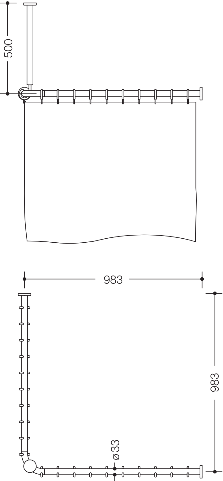 HEWI Duschvorhangstange „Serie 801“ 101,8 × 101,8 cm